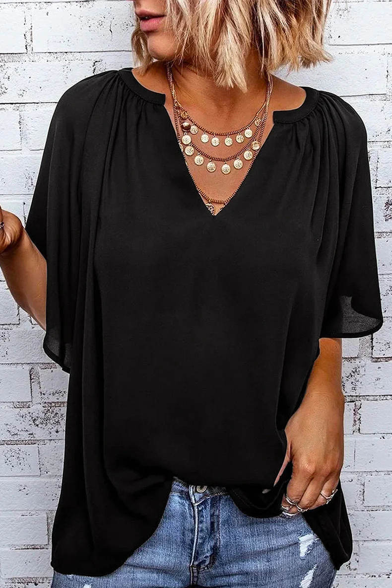 Damen Fließendes Blusenshirt mit ballonförmigen Ärmeln und elastischem Saum Heidi-Mode - Image 8