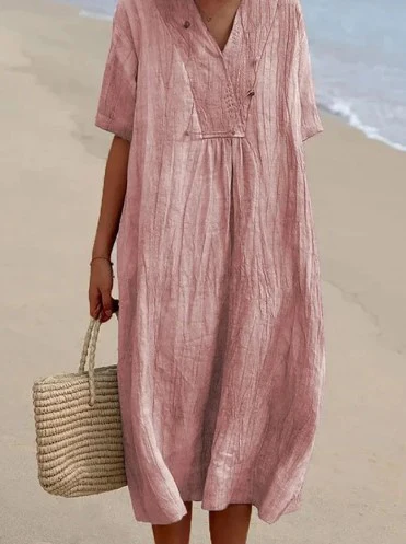 Damen lässiges Midi-Kleid mit V-Ausschnitt und bequemen Kurzärmeln Heidi-Mode - Image 10
